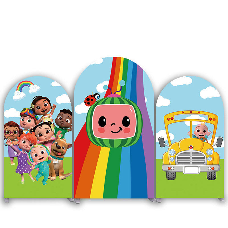 Lofaris Cartoon Kids Bus Rainbow Birthday Arch Backdrop Kit