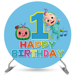 Lofaris Cartoon Little Baby Round 1st Happy Birthday Backdrop