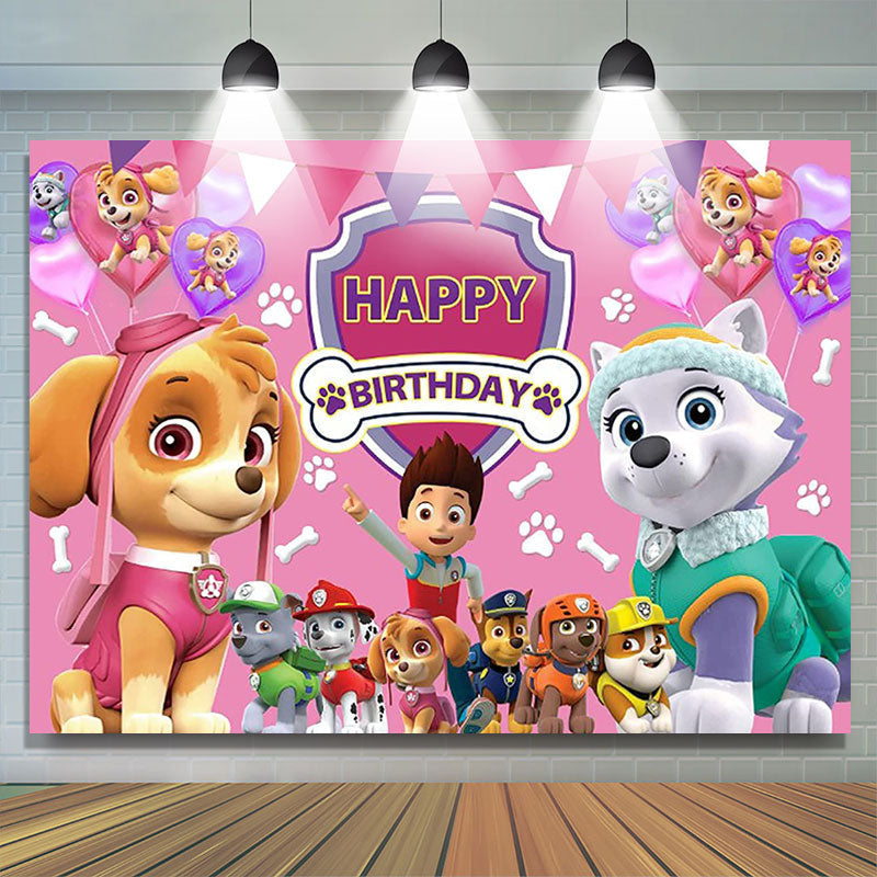 Lofaris Cartoon Little Dogs And Boy Pink Birthday Backdrop