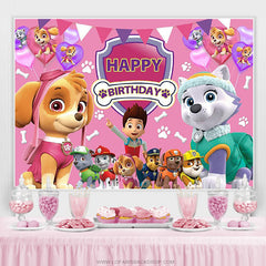 Lofaris Cartoon Little Dogs And Boy Pink Birthday Backdrop