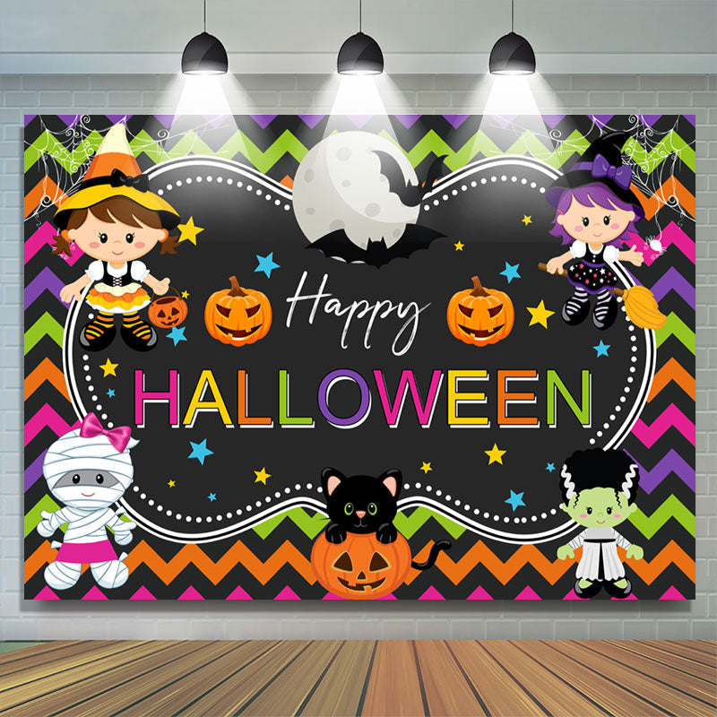 Lofaris Cartoon Little Girls Happy Halloween Theme Backdrop