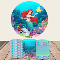 Lofaris Cartoon Mermaid Princess And Fish Round Birthday Backdrop Kit