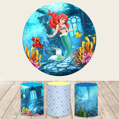 Lofaris Cartoon Mermaid Princess Round Girls Birthay Backdrop Kit