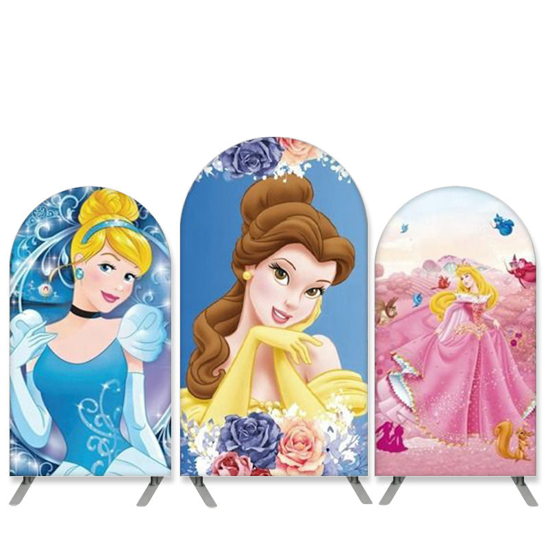 Lofaris Cartoon Princess Theme Girls Birthday Arch Backdrop Kit