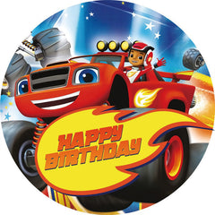 Lofaris Cartoon Racing Car Round Happy Birthday Backdrop For Boy