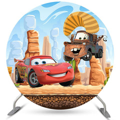 Lofaris Cartoon Red Car And Stone Round Happy Birthday Backdrop