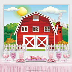 Lofaris Cartoon Red Farm Animals Children Birthday Party Backdrop