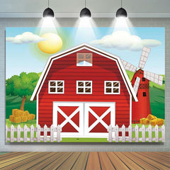 Lofaris Cartoon Red Farm Animals Children Birthday Party Backdrop