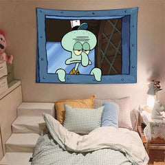 Lofaris Cartoon Squidward Krusty Krab Window Wall Tapestry