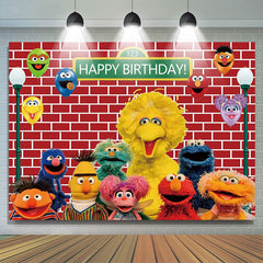 Lofaris Cartoon Street Red Brick Wall Happy Birthday Backdrop For Kids