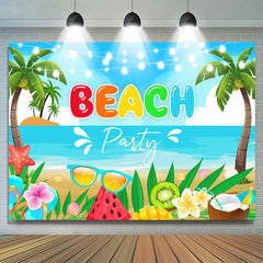 Lofaris Cartoon Summer Beach Coconut Tree Birthday Backdrop