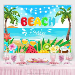 Lofaris Cartoon Summer Beach Coconut Tree Birthday Backdrop