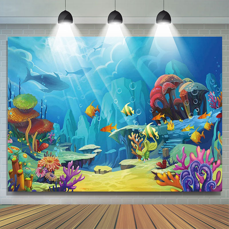 Lofaris Cartoon Under The Sea World Birthday Banner Backdrop