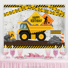 Lofaris Cartoon Yellow Truck Stop Theme Happy Birthday Backdrop