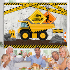 Lofaris Cartoon Yellow Truck Stop Theme Happy Birthday Backdrop