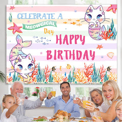 Lofaris Celebrate A Meowgical Day Cute Happy Birthday Backdrop