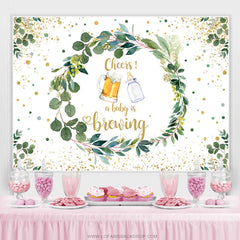 Lofaris Cheers A Baby Is Brewing Glitter Green Leaves Backdrop