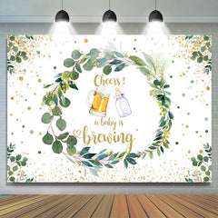 Lofaris Cheers A Baby Is Brewing Glitter Green Leaves Backdrop