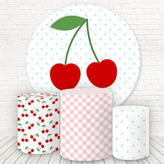 Lofaris Cherry Pink Plaid Green Spot Round Backdrop Kit