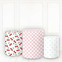 Lofaris Cherry Plaid Spot Plinth Cover Pink White Green Pillar Wrap