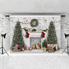 Lofaris Chrismas Light Trees And White Brick Backdrop For Party