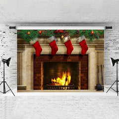 Lofaris Christmas Stocking And Fireplace Backdrop For Party