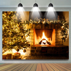 Lofaris Christmas Tree and Fireplace Cozy Backdrop