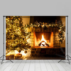 Lofaris Christmas Tree and Fireplace Cozy Backdrop
