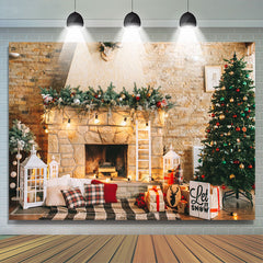 Lofaris Christmas Tree And Fireplace Light Backdrop