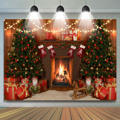 Lofaris Christmas Tree Gifts In Warm Mantel Backdrop For Party