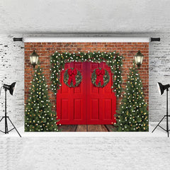 Lofaris Christmas Tree Red Door Light Brick Backdrops