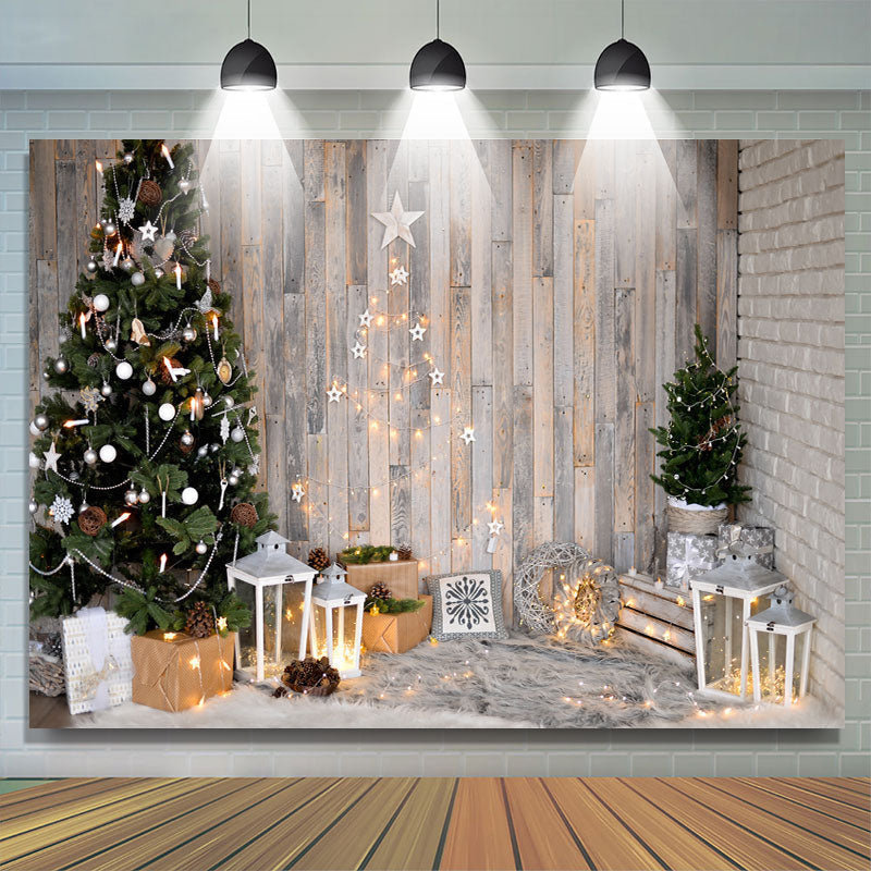 Lofaris Xmas Tree Shining Rustic Wood Photoshoot Backdrops for Kids