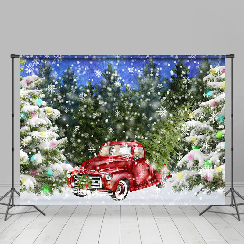 Lofaris Christmas Tree Snowflake Red Car Winter Backdrop for Party