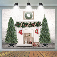 Lofaris Christmas Tree Socks White Brick Wall Backdrop for Party