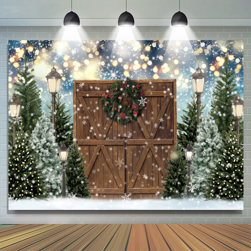 Lofaris Christmas Tree Winter Gold Glitter Wood Door Party Backdrop for ...