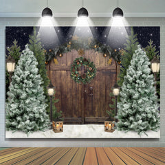 Lofaris Christmas Tree Winter Snow Wooden Door Backdrop for Photo