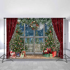 Lofaris Christmas Tree Wreath Moon Party Backdrop