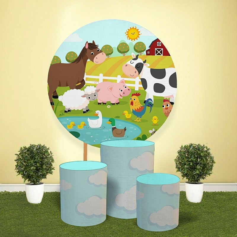 Lofaris Circle Animals Farm House Kids Birthday Party Backdrop Kit