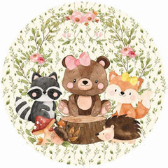 Lofaris Circle Animals Flower Leaves Happy Birthday Backdrop