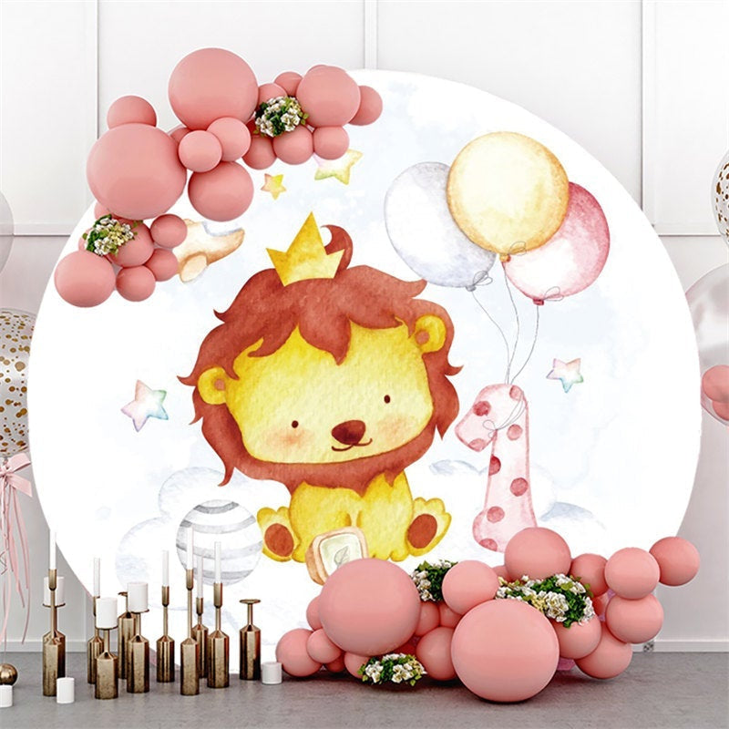 Lofaris Circle Ballons And Lion Happy 1st Birthday Backdrop