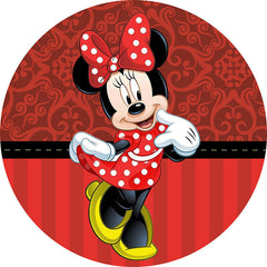 Lofaris Circle Birthday Backdrop With Black Red Cartoon Mouse