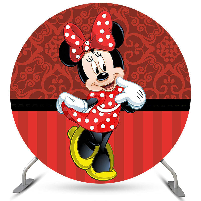 Lofaris Circle Birthday Backdrop With Black Red Cartoon Mouse