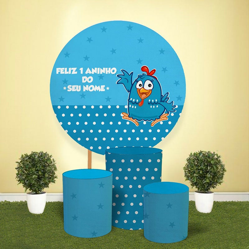 Lofaris Circle Blue Bird Round Happy Birthday Party Backdrop