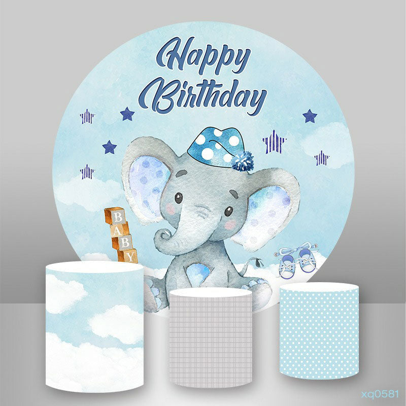 Lofaris Circle Blue Star And Elephant Happy Birthday Backdrop Kit