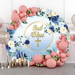 Lofaris Circle Blue White Floral Glitter God Bless Wedding Backdrop