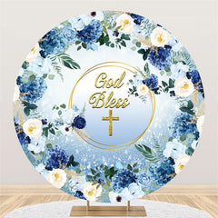 Lofaris Circle Blue White Floral Glitter God Bless Wedding Backdrop