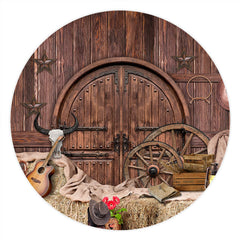 Lofaris Circle Brown Wooden And Western Cowboy Birthday Backdrop