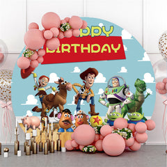 Lofaris Circle Cartoon Character And Animals Birthday Backdrop