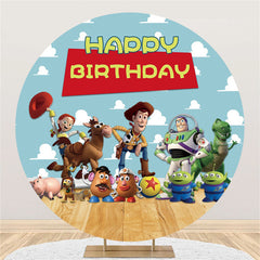 Lofaris Circle Cartoon Character And Animals Birthday Backdrop