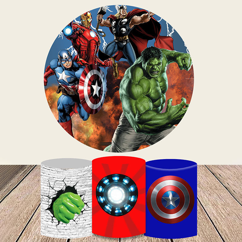 Lofaris Circle Cartoon Super Heroes Birthday Backdrop Kit For Boy